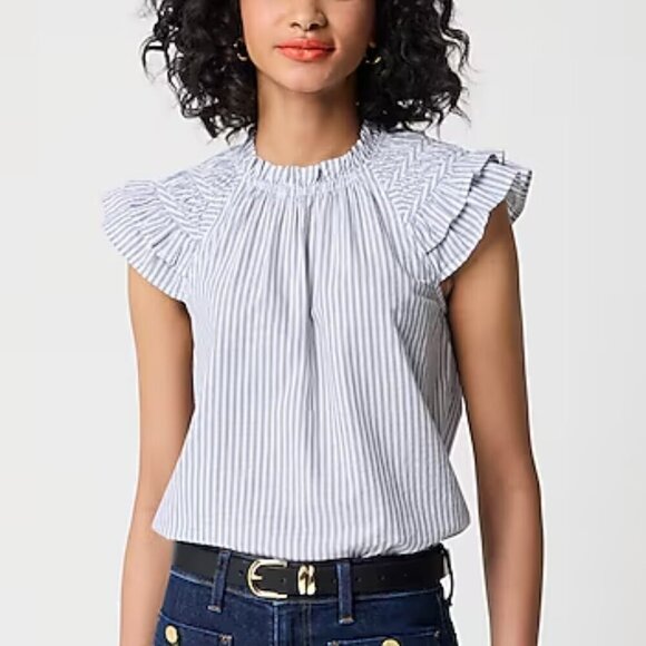 J. Crew Striped Flutter Sleeve Lightweight Cotton Top Size XXL NWT - Picture 1 of 7